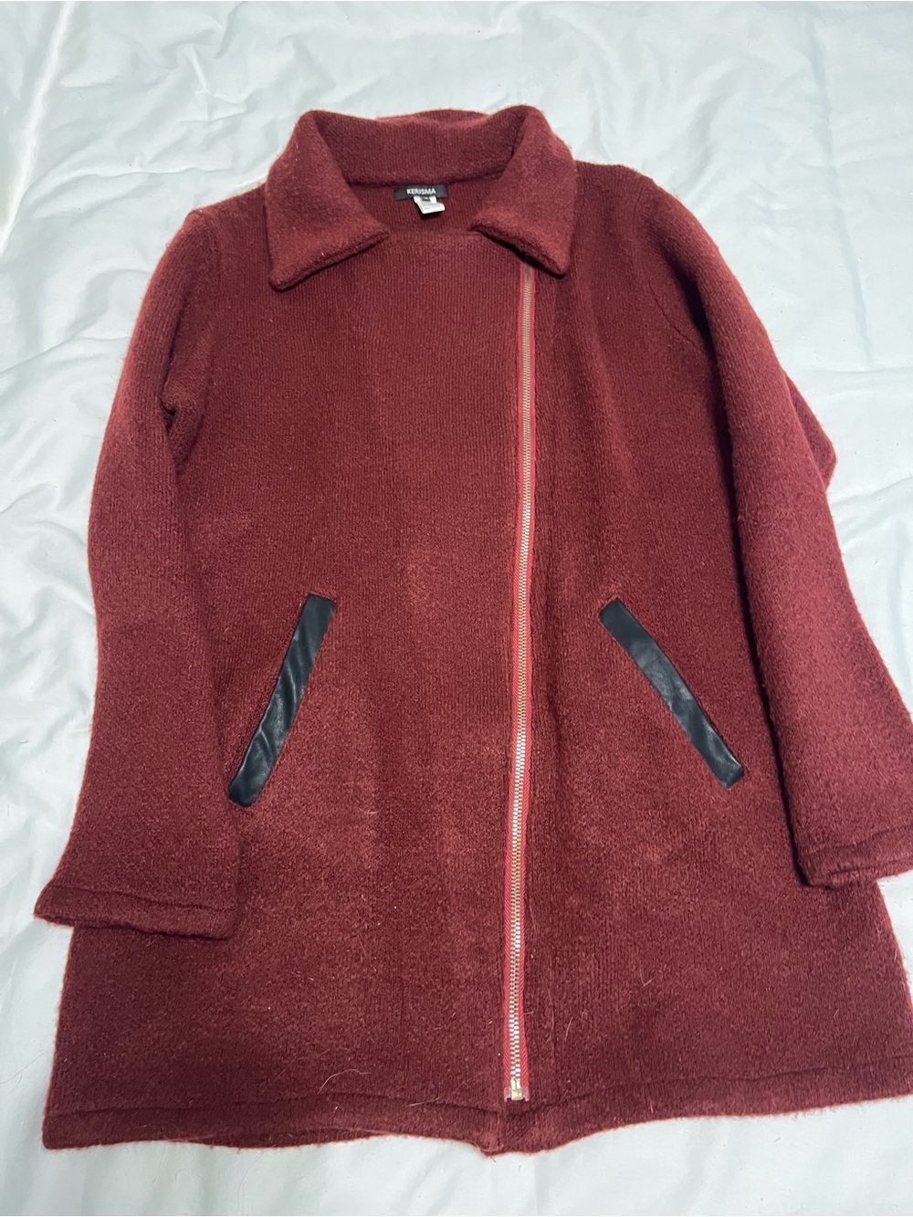 Kerisma Women's Burgundy Teddy Zip-Front Coat/Sweater
